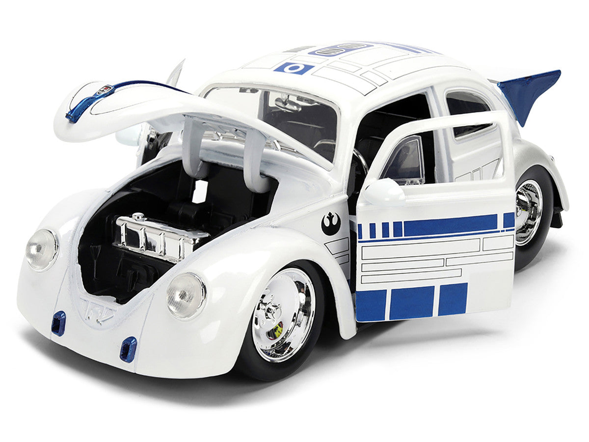 1959 Volkswagen Drag Beetle White with Graphics and R2-D2 Figure "Star Wars" Franchise "Hollywood Rides" Series 1/24 Diecast Model Car by Jada by Jada