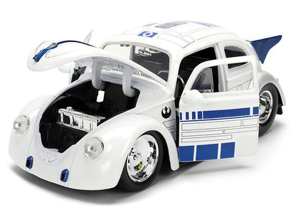 1959 Volkswagen Drag Beetle White with Graphics and R2-D2 Figure "Star Wars" Franchise "Hollywood Rides" Series 1/24 Diecast Model Car by Jada by Jada