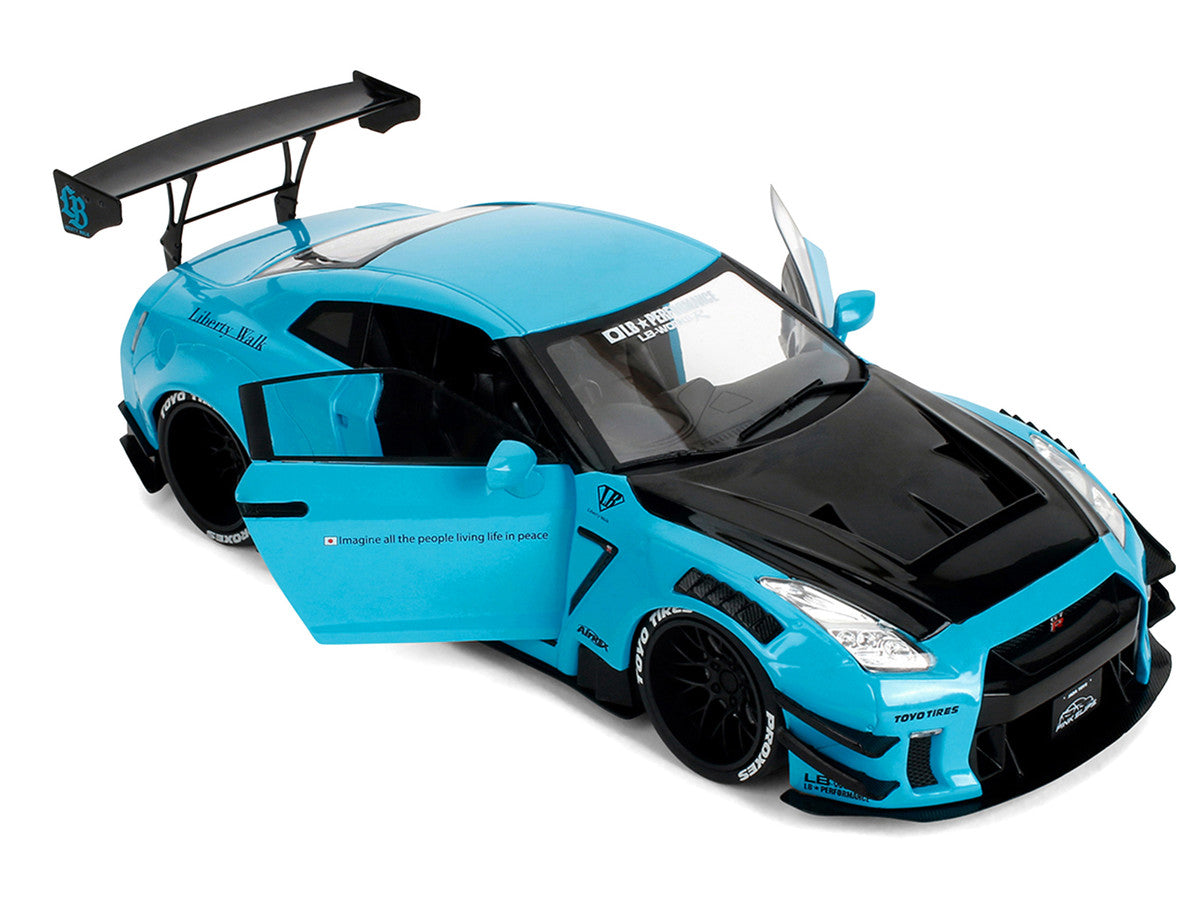 Nissan GT-R (R35) Liberty Walk Body Kit 2.0 RHD (Right Hand Drive) Blue with Black Hood "Pink Slips" Series 1/18 Diecast Model Car by Jada by Jada