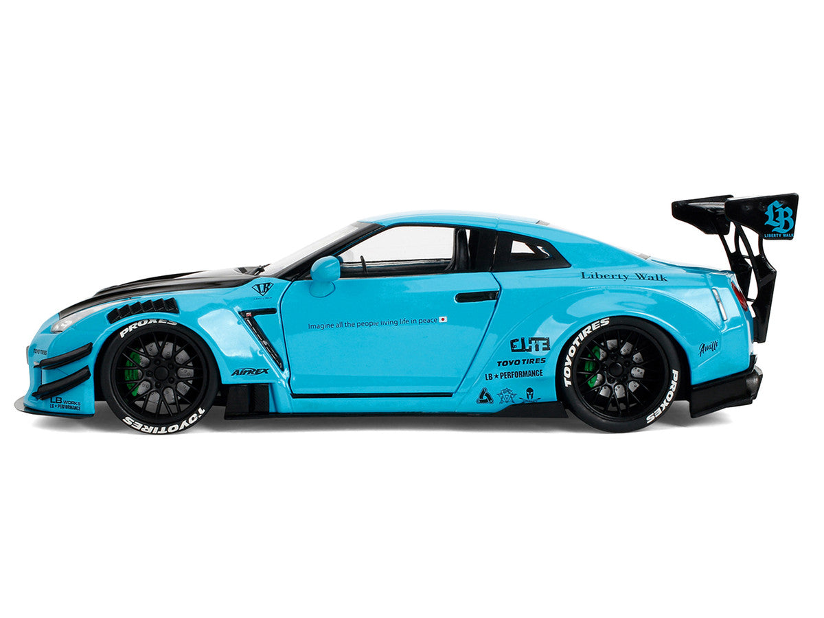 Nissan GT-R (R35) Liberty Walk Body Kit 2.0 RHD (Right Hand Drive) Blue with Black Hood "Pink Slips" Series 1/18 Diecast Model Car by Jada by Jada