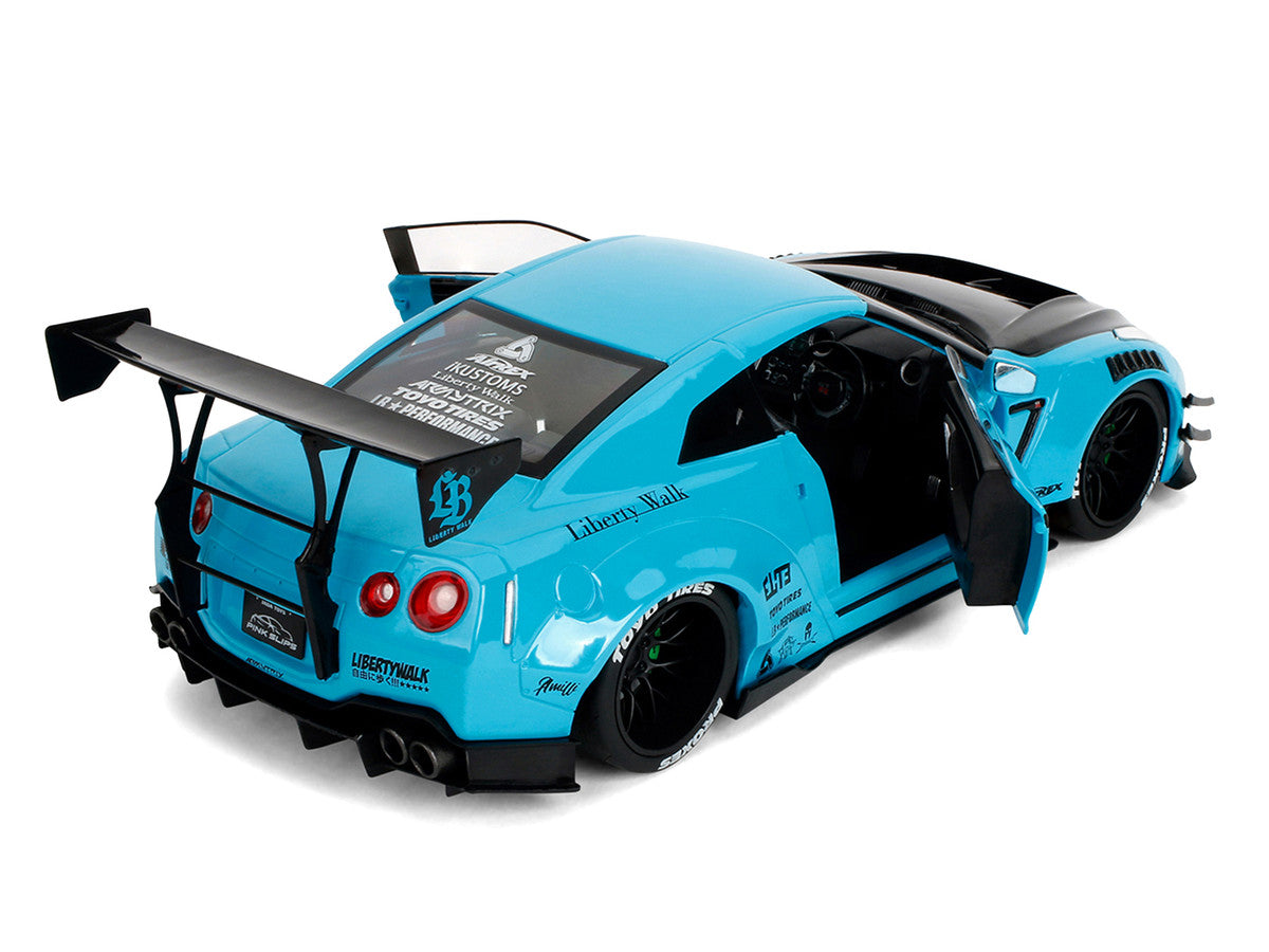 Nissan GT-R (R35) Liberty Walk Body Kit 2.0 RHD (Right Hand Drive) Blue with Black Hood "Pink Slips" Series 1/18 Diecast Model Car by Jada by Jada