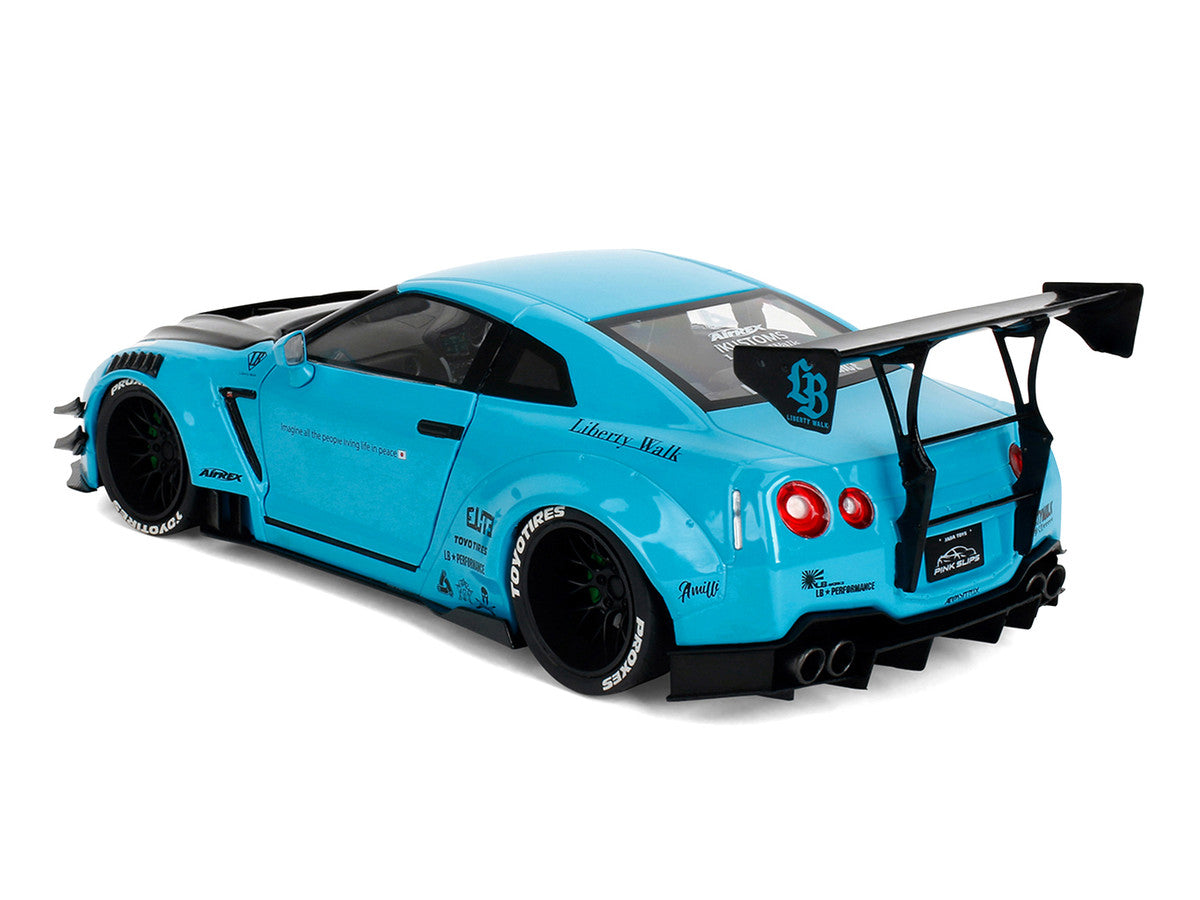 Nissan GT-R (R35) Liberty Walk Body Kit 2.0 RHD (Right Hand Drive) Blue with Black Hood "Pink Slips" Series 1/18 Diecast Model Car by Jada by Jada
