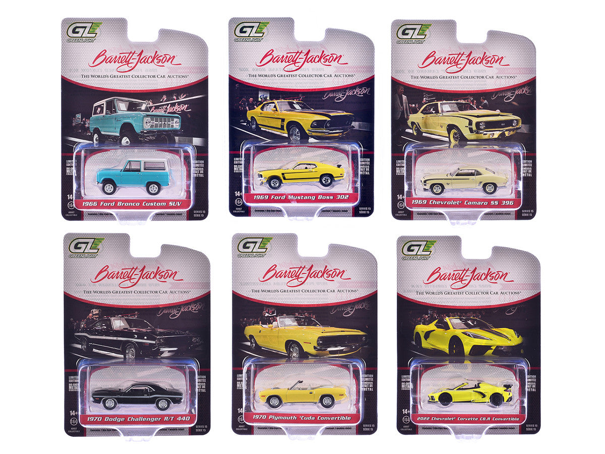 "Barrett-Jackson" Series 15 Set of 6 Cars 1/64 Diecast Model Cars by Greenlight by Greenlight
