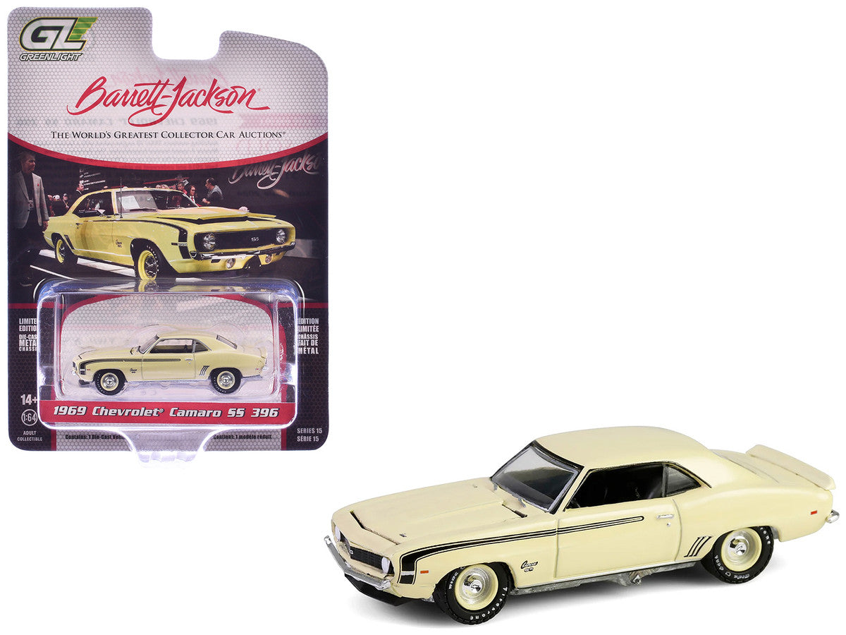 1969 Chevrolet Camaro SS 396 Butternut Yellow with Black Stripes "Barrett-Jackson" Series 15 1/64 Diecast Model Car by Greenlight by Greenlight