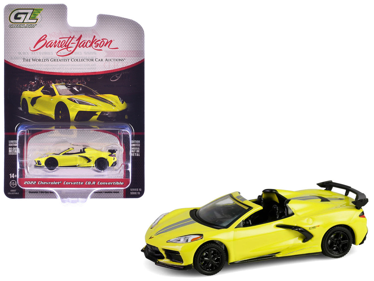 2022 Chevrolet Corvette C8.R Convertible Yellow with Silver Stripes "Barrett-Jackson" Series 15 1/64 Diecast Model Car by Greenlight by Greenlight