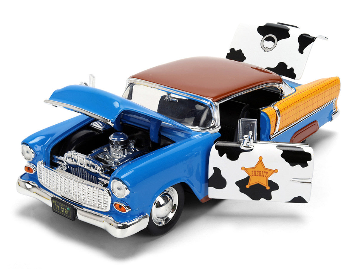 1955 Chevrolet Bel Air Blue with Graphics and Woody Diecast Figure "Toy Story" Franchise "Hollywood Rides" Series 1/24 Diecast Model Car by Jada by Jada
