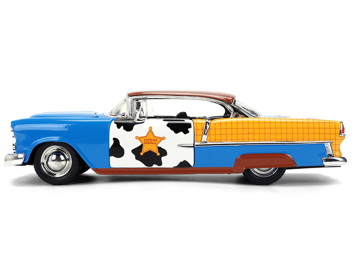 1955 Chevrolet Bel Air Blue with Graphics and Woody Diecast Figure "Toy Story" Franchise "Hollywood Rides" Series 1/24 Diecast Model Car by Jada by Jada