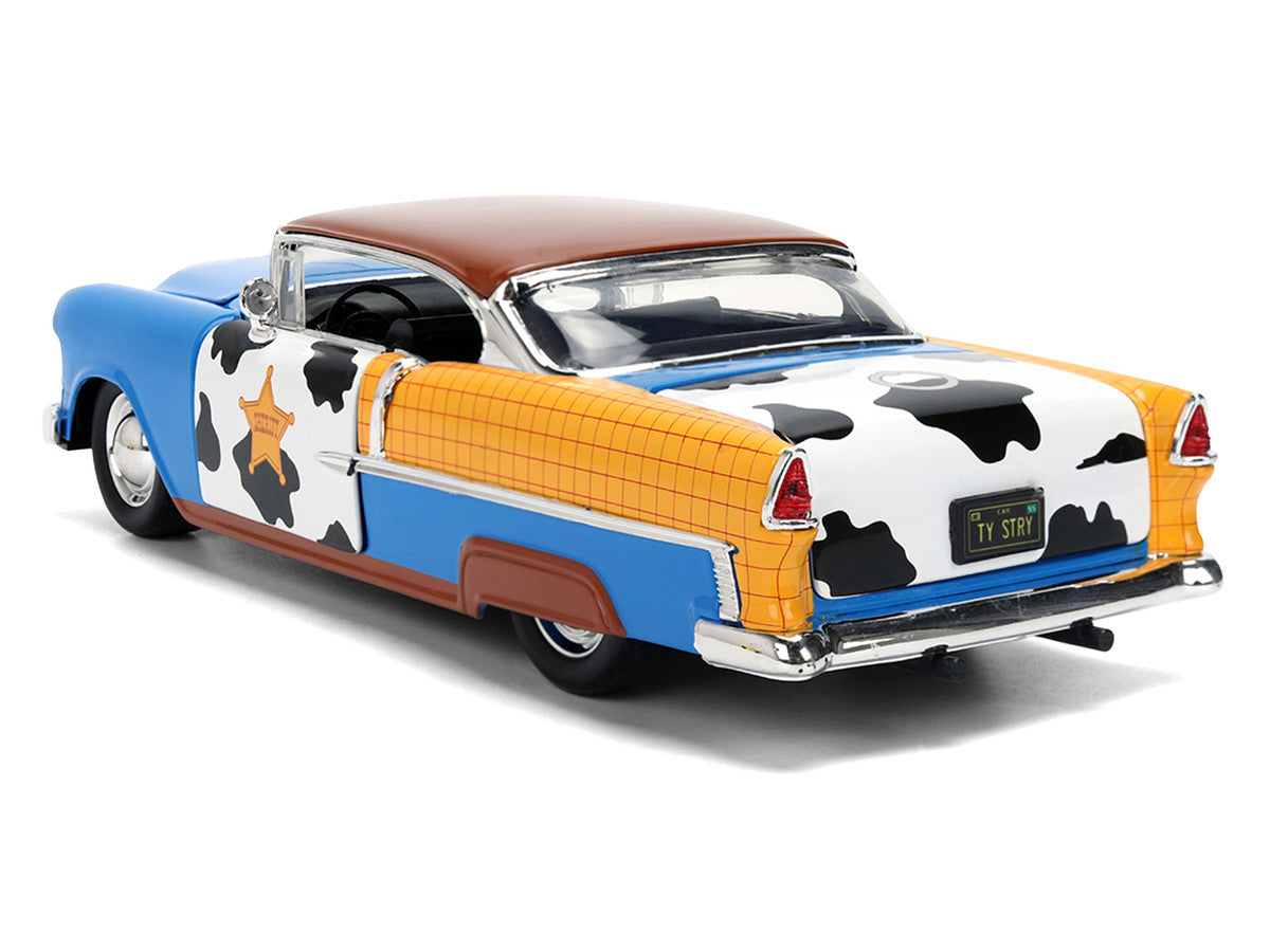 1955 Chevrolet Bel Air Blue with Graphics and Woody Diecast Figure "Toy Story" Franchise "Hollywood Rides" Series 1/24 Diecast Model Car by Jada by Jada