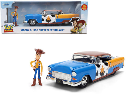 1955 Chevrolet Bel Air Blue with Graphics and Woody Diecast Figure "Toy Story" Franchise "Hollywood Rides" Series 1/24 Diecast Model Car by Jada by Jada