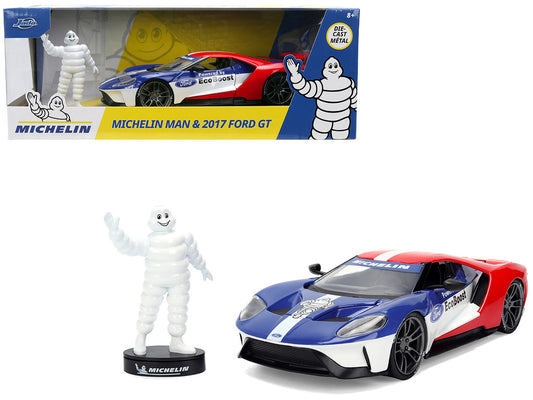 2017 Ford GT Blue and Red with White Stripes with Michelin Man Diecast Figure "Michelin Tires" "Hollywood Rides" Series 1/24 Diecast Model Car by Jada by Jada