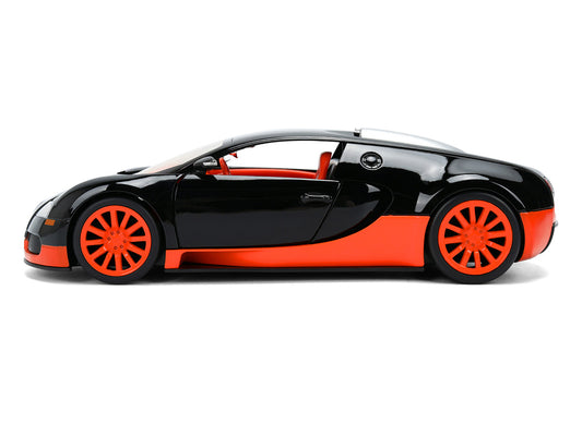 2011 Bugatti Veyron Black with Orange Accents and Orange Interior "Hyper-Spec" Series 1/24 Diecast Model Car by Jada by Jada