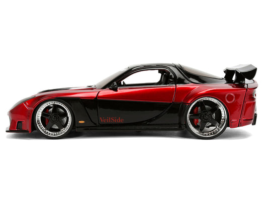 1995 Mazda RX-7 Widebody RHD (Right Hand Drive) "VeilSide" Black and Red Metallic "JDM Tuners" Series 1/24 Diecast Model Car by Jada by Jada