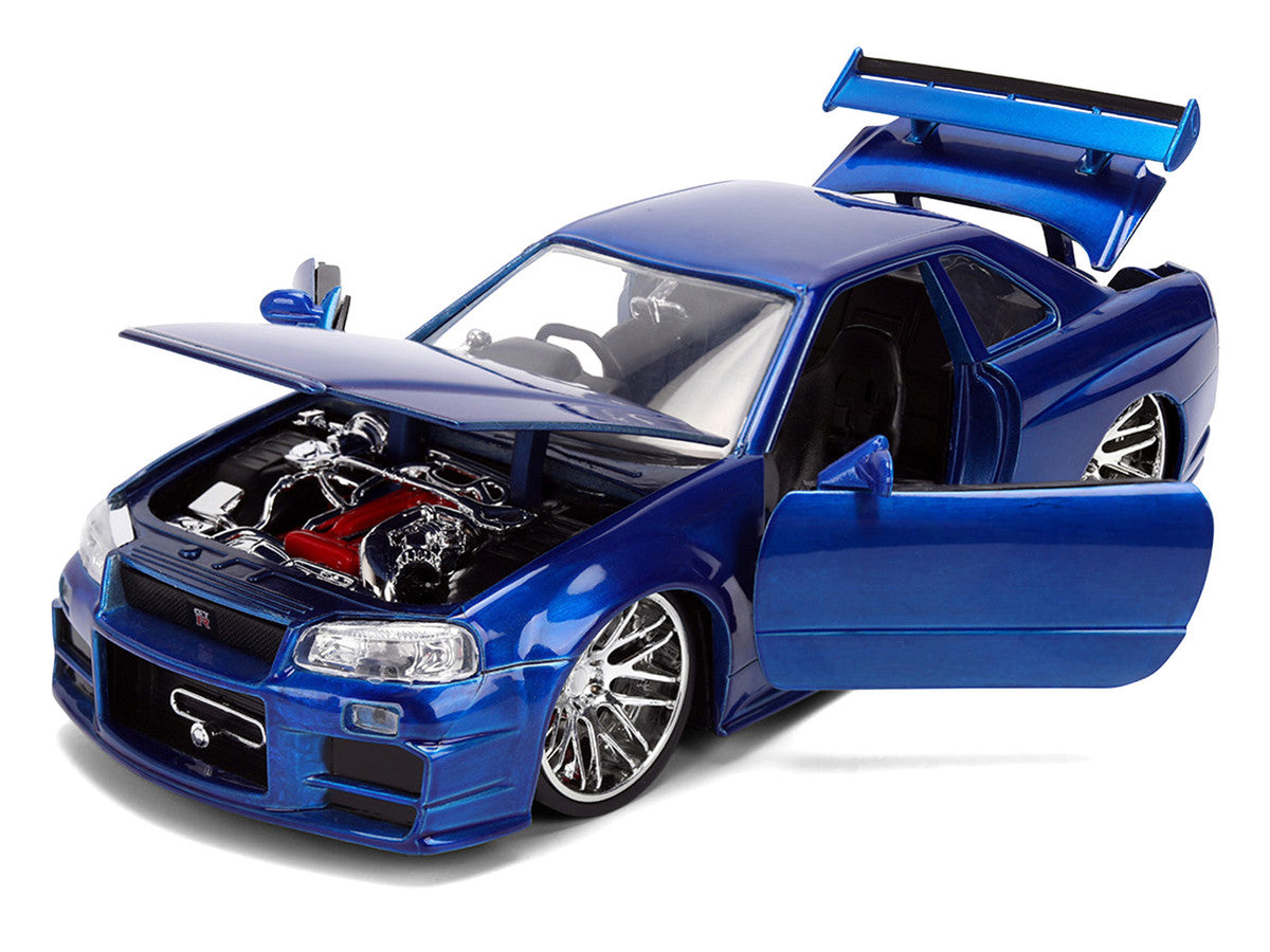 Brian's Nissan Skyline GT-R (R34) RHD (Right Hand Drive) Blue Color Brush Finish 25 Years of Fast & Furious Anniversary "2 Fast 2 Furious" (2003) Movie "Fast & Furious" 1/24 Diecast Model Car by Jada by Jada