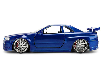 Brian's Nissan Skyline GT-R (R34) RHD (Right Hand Drive) Blue Color Brush Finish 25 Years of Fast & Furious Anniversary "2 Fast 2 Furious" (2003) Movie "Fast & Furious" 1/24 Diecast Model Car by Jada by Jada