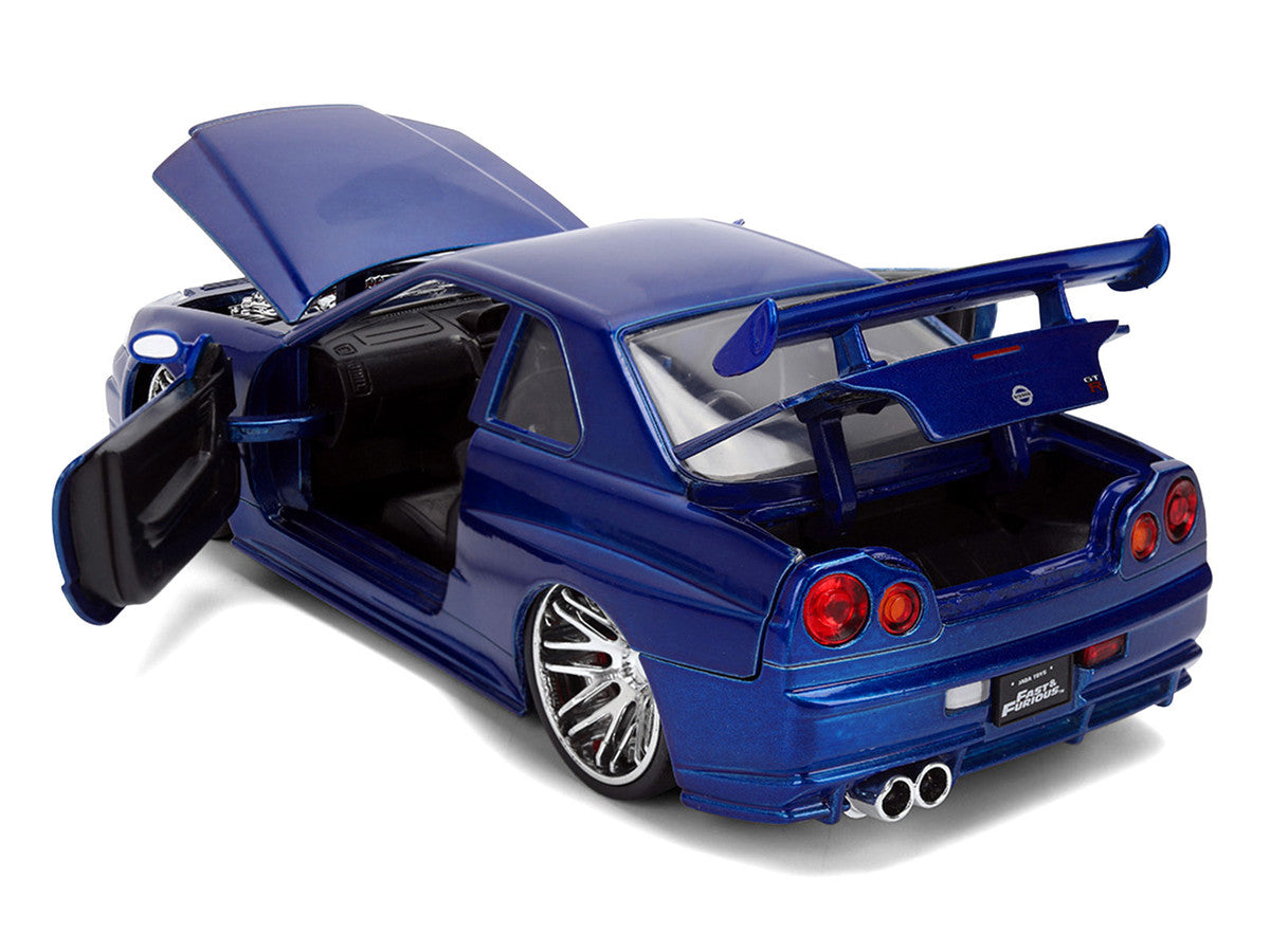 Brian's Nissan Skyline GT-R (R34) RHD (Right Hand Drive) Blue Color Brush Finish 25 Years of Fast & Furious Anniversary "2 Fast 2 Furious" (2003) Movie "Fast & Furious" 1/24 Diecast Model Car by Jada by Jada