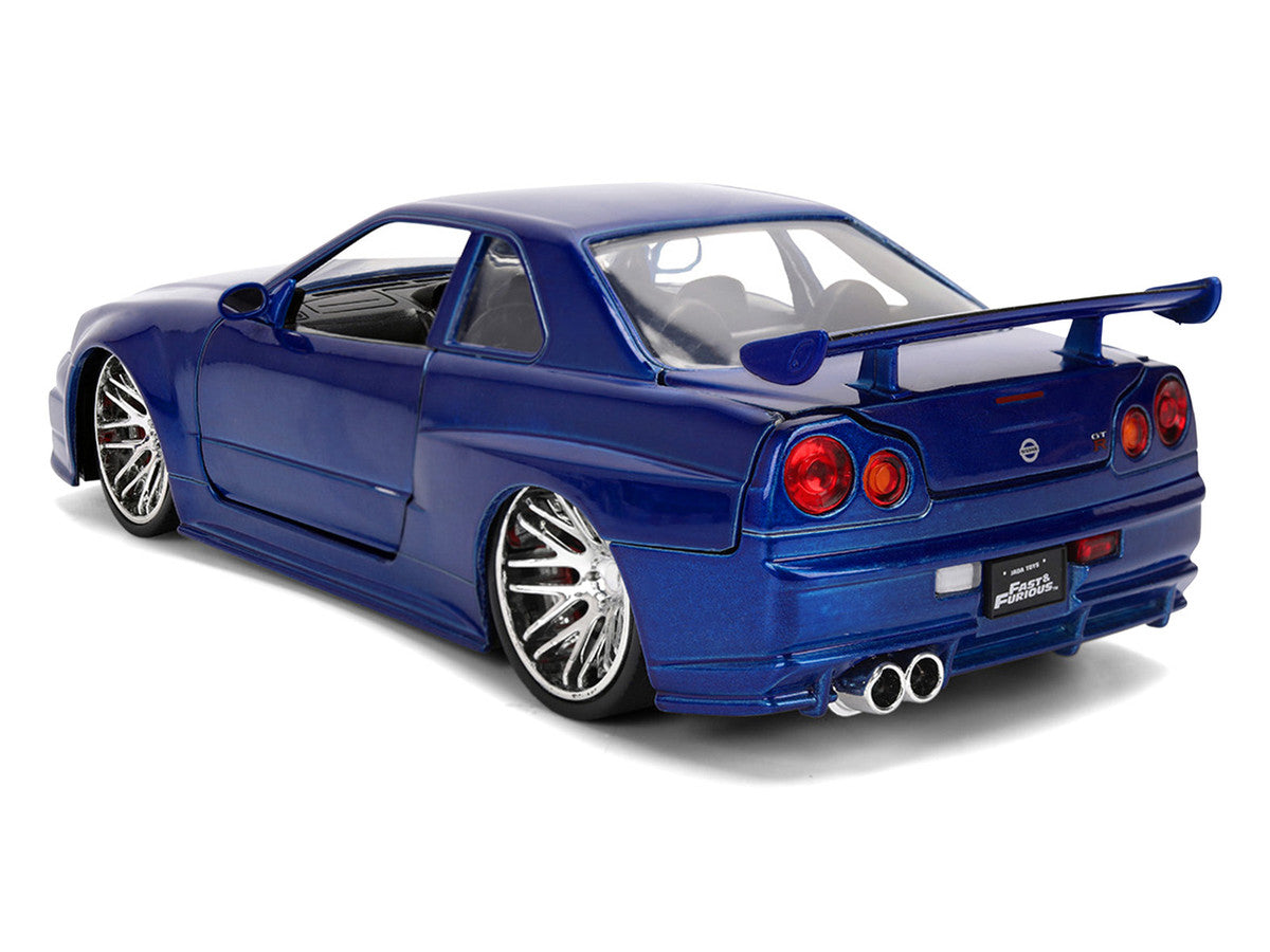 Brian's Nissan Skyline GT-R (R34) RHD (Right Hand Drive) Blue Color Brush Finish 25 Years of Fast & Furious Anniversary "2 Fast 2 Furious" (2003) Movie "Fast & Furious" 1/24 Diecast Model Car by Jada by Jada