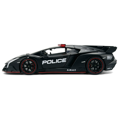 Lamborghini Veneno "Police" Matt Black "Hyper-Spec" Series 1/24 Diecast Model Car by Jada by Jada