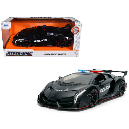 Lamborghini Veneno "Police" Matt Black "Hyper-Spec" Series 1/24 Diecast Model Car by Jada by Jada