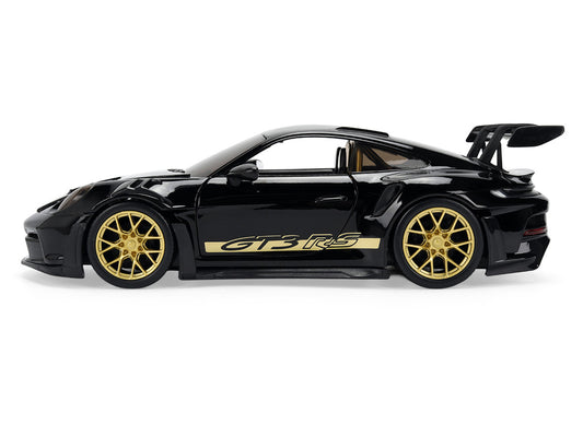 Porsche 911 (992) GT3 RS Black with Carbon Top and Hood Stripes and Gold Wheels "Hyper-Spec" 1/24 Diecast Model Car by Jada by Jada