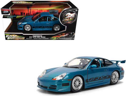 Porsche 911 GT3 RS (996) Blue Color Brush Finish "Fast Five" (2011) Movie "25 Years of Fast & Furious" Series 1/24 Diecast Model Car by Jada by Jada