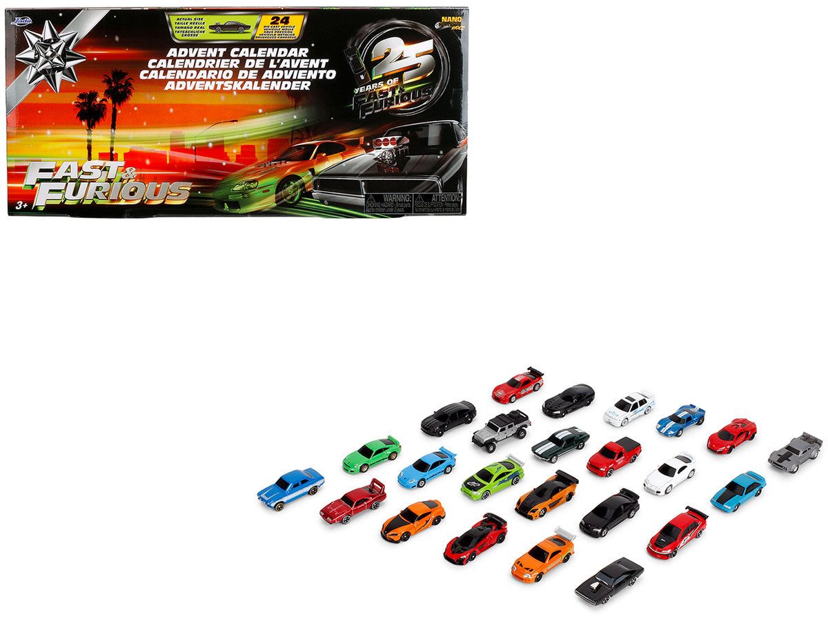 25 Years of Fast & Furious Advent Calendar Set of 24 Nano Cars "Nano Hollywood Rides" Series Diecast Model Cars by Jada by Jada