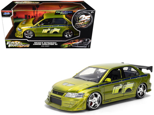 Brian's Mitsubishi Lancer Evolution VII Green Color Brush Finish "2 Fast 2 Furious" (2003) Movie "25 Years of Fast & Furious" Series1/24 Diecast Model Car by Jada by Jada
