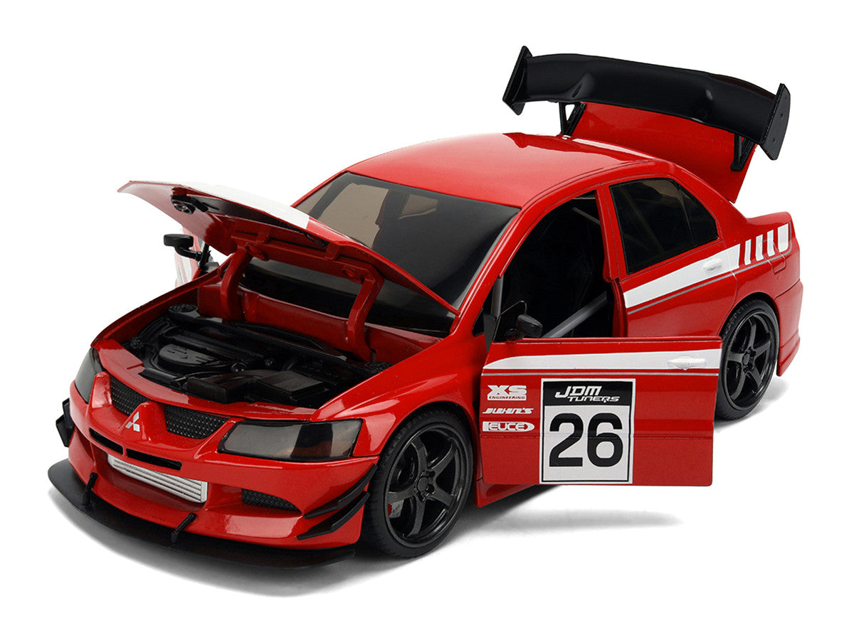 2006 Mitsubishi Lancer Evolution IX RHD (Right Hand Drive) #26 Red with White Graphics "JDM Tuners" Series 1/24 Diecast Model Car by Jada by Jada