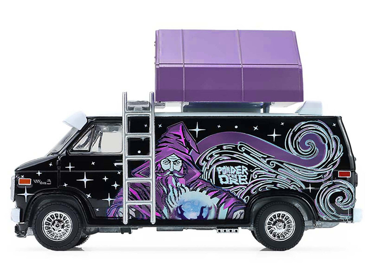 1978 GMC Vandura Custom Van Black with Wizard Graphics and White Top with Camp'otel Cartop Sleeper Tent "The Great Outdoors" Series 4 1/64 Diecast Model Car by Greenlight by Greenlight