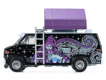 1978 GMC Vandura Custom Van Black with Wizard Graphics and White Top with Camp'otel Cartop Sleeper Tent "The Great Outdoors" Series 4 1/64 Diecast Model Car by Greenlight by Greenlight