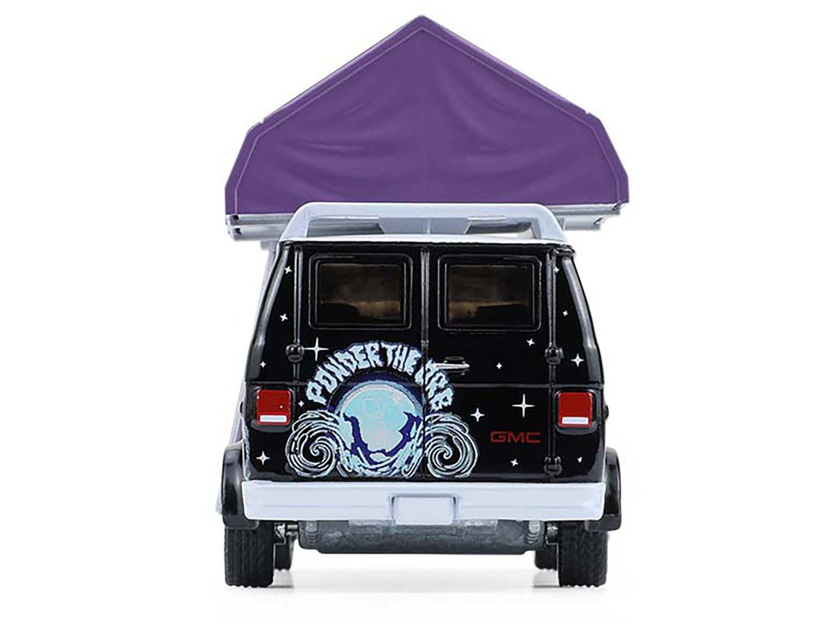 1978 GMC Vandura Custom Van Black with Wizard Graphics and White Top with Camp'otel Cartop Sleeper Tent "The Great Outdoors" Series 4 1/64 Diecast Model Car by Greenlight by Greenlight