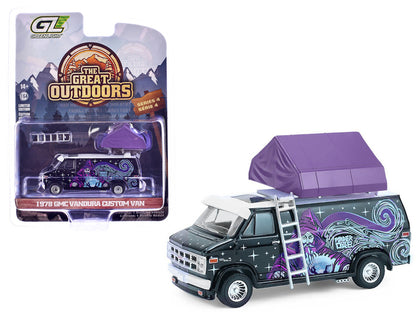 1978 GMC Vandura Custom Van Black with Wizard Graphics and White Top with Camp'otel Cartop Sleeper Tent "The Great Outdoors" Series 4 1/64 Diecast Model Car by Greenlight by Greenlight