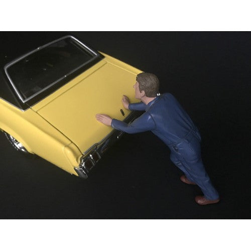 Mechanic Darwin Pushing a Car Figurine for 1/24 Scale Models by American Diorama by American Diorama