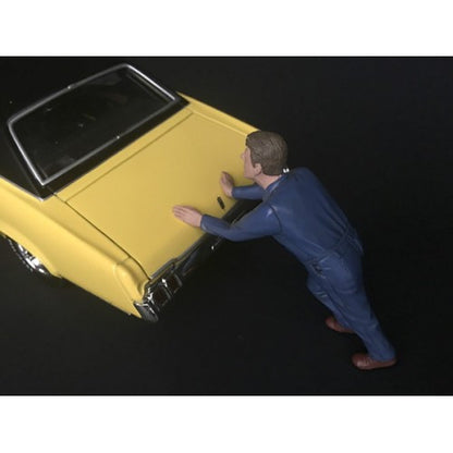 Mechanic Darwin Pushing a Car Figurine for 1/24 Scale Models by American Diorama by American Diorama