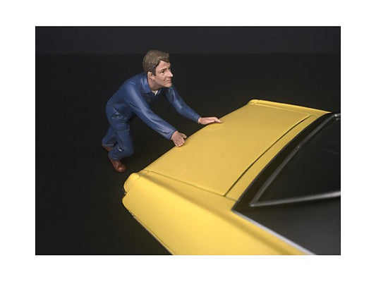 Mechanic Darwin Pushing a Car Figurine for 1/24 Scale Models by American Diorama by American Diorama