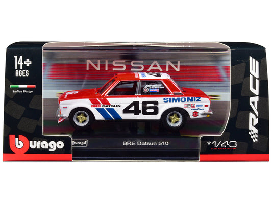 Datsun 510 #46 John Morton Red and White "BRE (Brock Racing Enterprises)" "Race" Series 1/43 Diecast Model Car by Bburago by Bburago