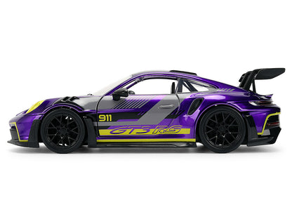 Porsche 911 GT3 RS (992) Candy Purple with Carbon Top and Hood Stripes and Graphics "AutoWorks" Series 1/24 Diecast Car Model by Jada-2