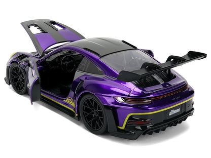 Porsche 911 GT3 RS (992) Candy Purple with Carbon Top and Hood Stripes and Graphics "AutoWorks" Series 1/24 Diecast Car Model by Jada-3