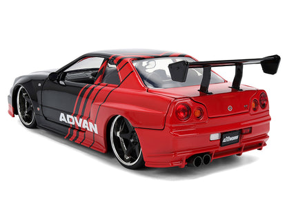2002 Nissan Skyline GT-R (R34) RHD (Right Hand Drive) "ADVAN" Black and Red "AutoWorks" Series 1/24 Diecast Car Model by Jada-4