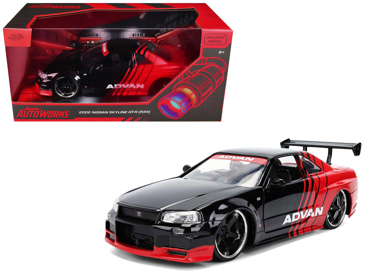 2002 Nissan Skyline GT-R (R34) RHD (Right Hand Drive) "ADVAN" Black and Red "AutoWorks" Series 1/24 Diecast Car Model by Jada-0