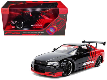 2002 Nissan Skyline GT-R (R34) RHD (Right Hand Drive) "ADVAN" Black and Red "AutoWorks" Series 1/24 Diecast Car Model by Jada-0