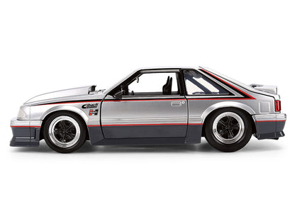 1989 Ford Mustang GT Silver Metallic and Gray with Black and Red Stripes "AutoWorks" Series 1/24 Diecast Car Model by Jada-2