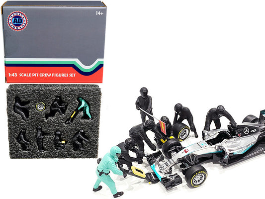 Formula One F1 Pit Crew 7 Figurine Set Team Black for 1/43 Scale Models by American Diorama by American Diorama