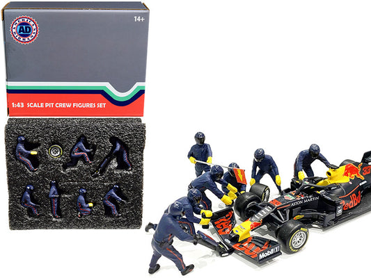 Formula One F1 Pit Crew 7 Figurine Set Team Blue for 1/43 Scale Models by American Diorama by American Diorama
