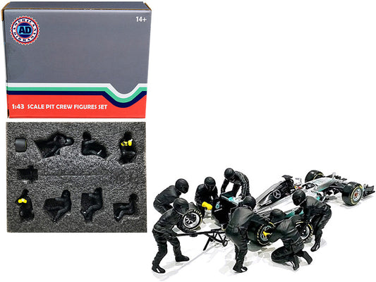 Formula One F1 Pit Crew 7 Figurine Set Team Black Release II for 1/43 Scale Models by American Diorama by American Diorama