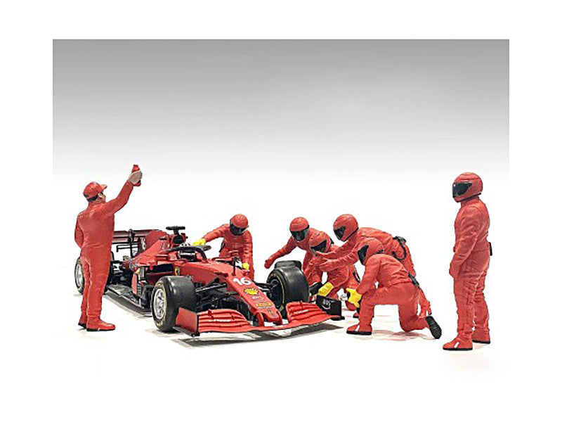 Formula One F1 Pit Crew 7 Figure Set Team Red Release III for 1/43 Scale Models by American Diorama by American Diorama