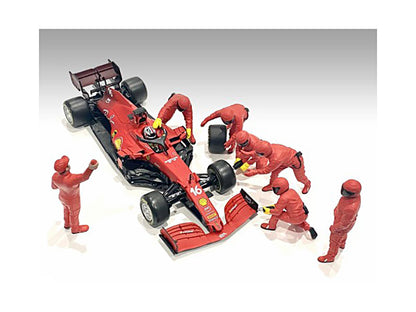 Formula One F1 Pit Crew 7 Figure Set Team Red Release III for 1/43 Scale Models by American Diorama by American Diorama