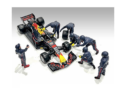 Formula One F1 Pit Crew 7 Figure Set Team Blue Release III for 1/18 Scale Models by American Diorama by American Diorama