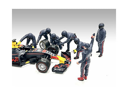 Formula One F1 Pit Crew 7 Figure Set Team Blue Release III for 1/18 Scale Models by American Diorama by American Diorama