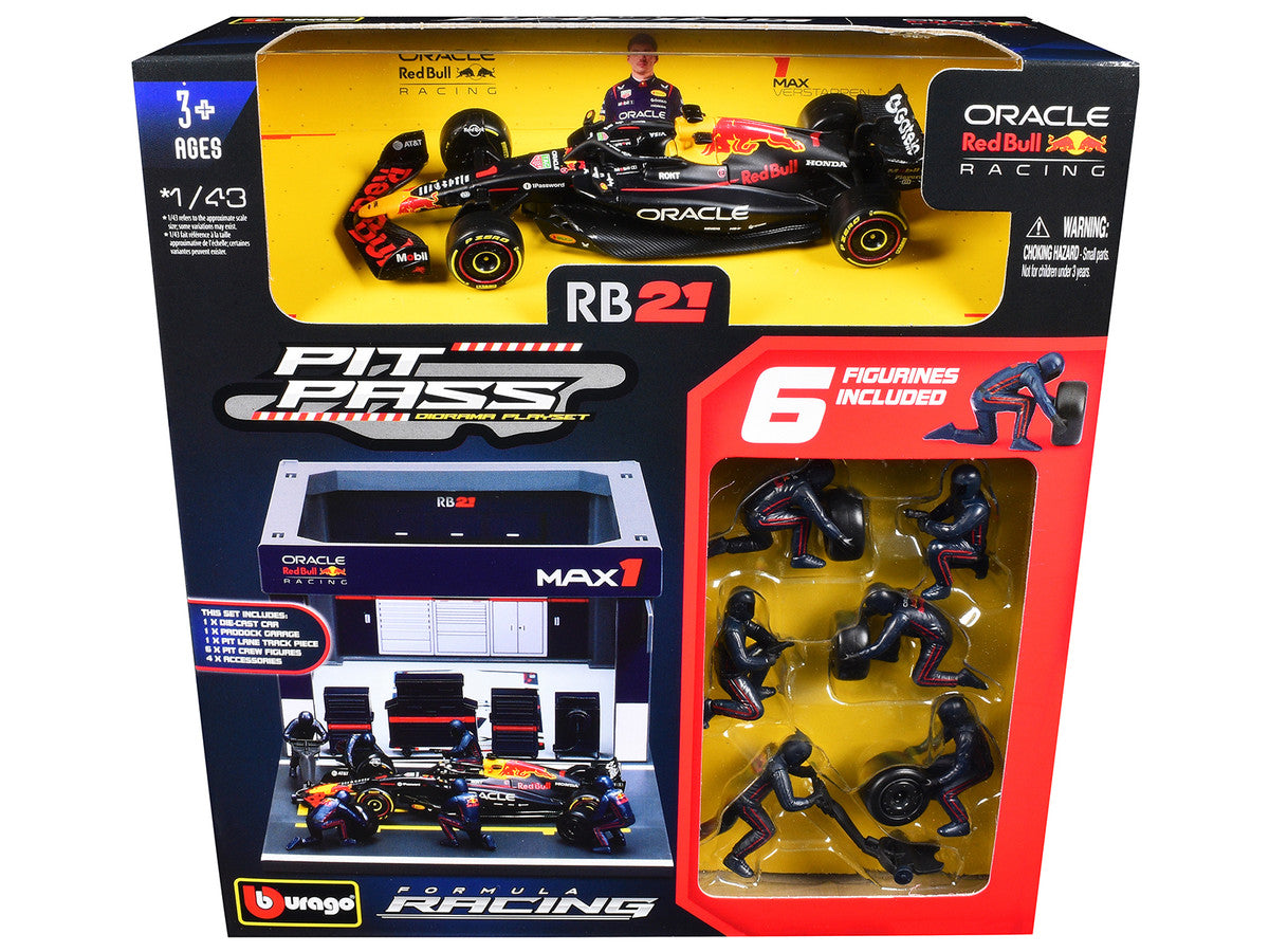 Red Bull Racing Pit Pass Diorama Set with RB21 #1 Max Verstappen "Formula One F1 World Championship" (2025) "Formula Racing" Series 1/43 Diecast Model by Bburago by Bburago