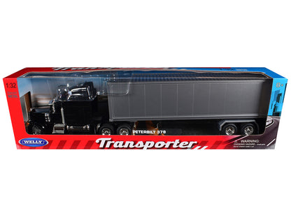 Peterbilt 379 Truck Black with Silver Container "Transporter" Series 1/32 Diecast Model by Welly by Welly